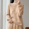 Suéter de Punto Elegante con Bordado de Margarita 3D, Manga Larga, Estilo Perezoso, 100% Lana, Estilo Otoño/Invierno 2026, de un Solo Hombro