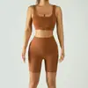 Roupa de Outerwear com Rosca e Sutiã Acolchoado, Conjunto de Yoga Justo, Roupa Esportiva de Cintura Alta em Formato de Pêssego de Secagem Rápida, Shorts Esportivos