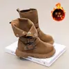 Botas Martin Infantis Outono e Inverno para Meninas, Botas Versáteis Retro de Couro Fosco de Cano Médio, Estilo Britânico, Solado Macio, para Bebês Meninas, Botas Amarelas Grandes