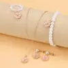 Juego de Joyería Sencillo de Mariposa Ins Pulsera de Perlas de Moda Anillo Collar de Mariposa con Goteo de Aceite Lindos Pendientes para Mujeres
