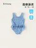 Traje de baño de una pieza para niños Youbao Kidsren, estilo chaleco con volantes, estampado de cuadros y cerezas, para verano