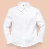 Camisa Infantil Branca Manga Longa Renda Gola Redonda Primavera & Outono Versátil Crianças Médias e Grandes Uniforme Escolar Camisa para Meninas