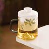Taza de Té de Vidrio con Osmanthus Dorado Pintado a Mano por el Fabricante, Taza con Separación de Té y Agua, Taza Simple Estilo Chino con Tapa, Taza para Beber