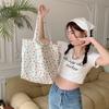26101 Bolsa de Lona com Flor Vintage Ins Bolsa de Ombro Casual Bolsa de Tecido Bolsa Grande Portátil Estudante Doce Bolsa Tote