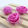 Venda quente pe cabeça de flor rosa simulação fundo de espuma com fio flor pequena material de guirlanda feito à mão acessórios para caixa de açúcar