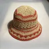 Novo Chapéu de Pescador Crochê Feito à Mão Estilo Coreano Combinação de Cores Feminino Primavera e Verão Design Vazado Respirável Versátil Casual Chapéu Balde