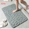 Tapete de chão de espuma de memória com fleece de coral em formato de seixo, tapete absorvente para banheiro, capacho simples de cor sólida para entrada, tapete antiderrapante para banheiro