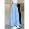 Pantalones de Linterna Azules Oscuros Plisados de Cintura Alta para Mujer, Nuevo Estilo Otoño, Holgados, Adelgazantes, para Petites, Versátiles, Pantalones Deportivos de Seda de Hielo