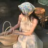2024 Novo Verão Estilo Pastoral Flor Faixa de Cabelo Lenço de Seda Feminino Fita Protetora Solar Lenço Triângulo Sem Alças Lenço Quadrado Pequeno