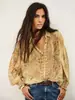 Camisa vintage popular de cachemir transfronteriza europea y americana para mujer con cuello camisero, mangas de farol, top fino floral de manga larga