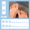 Verano claro y fresco simple azul dulce blanco Joker estilo ins europeo y americano uñas de los pies extraíbles 24 piezas