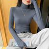 Camiseta básica negra de modal con cuello medio alto para mujer, nueva de primavera, otoño e invierno 2024, manga larga, interior de cuello, top ajustado