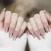 Uñas de Arte de Uñas Más Vendidas Transfronterizas, Uñas Postizas Sencillas, Estilo Fresco, Uñas Almendradas de Longitud Media, Uñas Postizas Color Sólido Ojo de Gato Venta al por Mayor