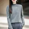 Suéter de punto fino sin costuras de lana y lana de yak de cuello medio alto para mujer, perfecto como capa base cálida para otoño e invierno