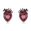 Pendientes de corazón transfronterizos, estilo gótico oscuro, pendientes de corazón exagerados incrustados de diamantes, pendientes de vaso sanguíneo para Halloween