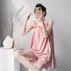 Muzhen Silk 26º Aniversário Novo Estilo Algodão Artificial Seda Camisola Shorts Conjunto de Pijama para Mulheres Verão Estampa de Desenho Animado Fino Roupa de Casa