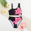 Comercio exterior transfronterizo traje de baño europeo y americano para niñas, traje de baño de dos piezas con estampado floral para niños mayores, estampado floral estilo princesa