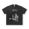 Camiseta de Manga Larga de la Banda Nirvana 2025 Estilo Europeo y Americano Vintage Retro Americano Lavada y Desgastada Camiseta de Manga Corta de Nirvana