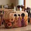 Bolsa de maquillaje acolchada floral de girasol transfronteriza, bolsa multifuncional, impresión digital, directo del fabricante