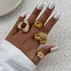Anillos de Conjunto de Piedras Preciosas Irregulares Estilo Minimalista Transfronterizos Europeos y Americanos para Mujer, Anillos con Textura Metálica Única