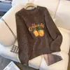 Suéter Tejido de Punto con Cuello Redondo Jacquard Naranja Energético Otoño/Invierno Sentido del Diseño Bloque de Color Mangas Raglán Top para Mujer