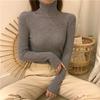 Nuevo Tejido de Otoño e Invierno Estilo Coreano Negro Combinable Cuello Alto Grueso Ajustado Manga Larga Camisa Base de Punto Top de Moda para Mujer