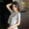 Dulce Sexy Ombliguera Corta Bm Top Ropa de Verano Diseño Rosa de Manga Corta Nicho Femenino Borde Hongo Camiseta Slim