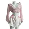 Lencería sexy, deseo puro, ropa de dormir de pecho abierto, uniforme de kimono de sirvienta con estampado rosa estilo japonés, conjunto no extraíble 4133
