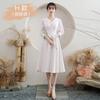 Vestidos de Dama de Honor Color Champagne que se Pueden Usar en Verano, Vestidos Sencillos de Longitud Media para Mujeres Petites, Adecuados para Grupos de Hermanas, Bodas y Vestidos de Noche