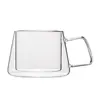 Taza de café de doble capa hecha de borosilicato alto, resistente al calor, aislada de doble capa con asa, adecuada para uso doméstico como taza de café o leche