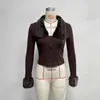 Estilo Europeo y Americano Otoño e Invierno Sexy Tops para Mujer 2025 Amazon Transfronterizo Nuevos Productos Cuello de Piel Retro Manga Corta Larga Moda para Mujer