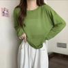 Blusa T-shirt Solta de Manga Longa Levemente Translúcida e Fina para Proteção Solar Feminina 2025 Novo Verão Estilo Coreano Dopamina Top