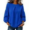 Ropa de mujer transfronteriza europea y americana Amazon tk patchwork manga de farol gofre cuello redondo color liso simple top de manga larga para mujer
