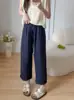 Calças Casuais Roxas de Linho Tencel Lyocell Femininas de Verão Finas de Cintura Alta Soltas Pequenas de Nove Pontos de Perna Reta