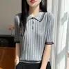 Camisa de Punto Manga Corta con Cuello, Sencilla y Elegante, para Mujer, Nuevo Modelo Verano 2026, Camiseta Blanca Elegante para el Día a Día