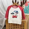 Camiseta Básica Infantil de Dibujos Animados Raglán Cuello Redondo para Niño y Niña Bebé Camiseta de Manga Larga Coreana Otoño Nuevo Top Ropa Infantil