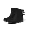 Nueva colección de otoño e invierno: botines de mujer con doble tira de hebilla en el tobillo, punta redonda, tacón grueso, diseño plisado, adecuados para el trabajo y el uso diario