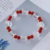 Pulsera de Ágata Roja Natural, Pulsera de Cristal Blanco, Nuevo Estilo Chino Retro Diseño Simple, Cuentas de Cristal, Diseño Original