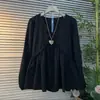 Item quente de moda plus size feminina 2026 primavera e outono nova moda feminina top elegante com manga longa e decote V que emagrece e esconde a barriga
