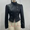 Comercio exterior transfronterizo otoño nuevo ropa de mujer estilo europeo y americano moda chaqueta de cuero PU manga larga con cremallera abrigo de cuero