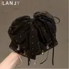 Presilha de Cabelo com Laço de Tela Preta, Presilha Grande de Tubarão para a Parte de Trás da Cabeça, Pente de Cabelo com Pena, Novo Modelo 2026 para Mulheres