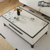 Tapete de Couro Preto e Branco Floral Retro Francês para Mesa de Café à Prova d'Água e de Óleo Macio Sem Lavagem Tapete para Mesa de Jantar Tapete de Proteção para Tampo de Mesa