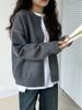 Cárdigan de Punto Gris para Mujer Otoño e Invierno Nuevo Cuello Redondo Estilo Coreano de Gama Alta Botones Chaqueta Corta de Punto Top