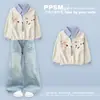 Conjunto simples e casual de primavera/outono, nova camisa polo estilo coreano e calça jeans da moda com estampa de estrelas, um conjunto de duas peças