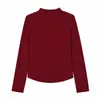 Suéter de punto retro estilo americano para mujer, de manga larga y media cremallera, con cuello alto, diseño que ciñe la cintura, efecto adelgazante, silueta curva y una camiseta atlética fina estilo otoño.