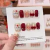 Uñas Vestibles Hechas a Mano para Año Nuevo, Festival del Baile del León, Festivos Pegatinas para Uñas que Realzan la Blancura, Estilo Corto, Elegantes y Lujosas, Hacen que las Manos Parezcan Más Blancas