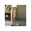 Calça feminina de algodão e linho com cintura elástica, calça casual solta, nova de verão 2024, calça harém estilo vintage, justa, com amarração na cintura, corte cenoura