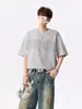 Camiseta Masculina de Algodão Pesado com Estampa de Letras Americanas, Gola Redonda, Manga Curta, Verão, Tendência High Street, Marca, Solta, Casual