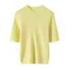 Novo Estilo Primavera e Verão 2026 Tricô 100% Lã Fiada Gola Redonda Manga Curta Corte Feminino Top Camiseta Jacquard de Diamante Vazado