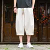 Calça Cropped Masculina de Linho Fino Bordado Estilo Chinês para o Verão 2026, Calça Casual Retta Solta de Seda Gelada Harem